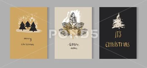 Hand drawn vector abstract Christmas decoration card design template with brush Stock Illustration