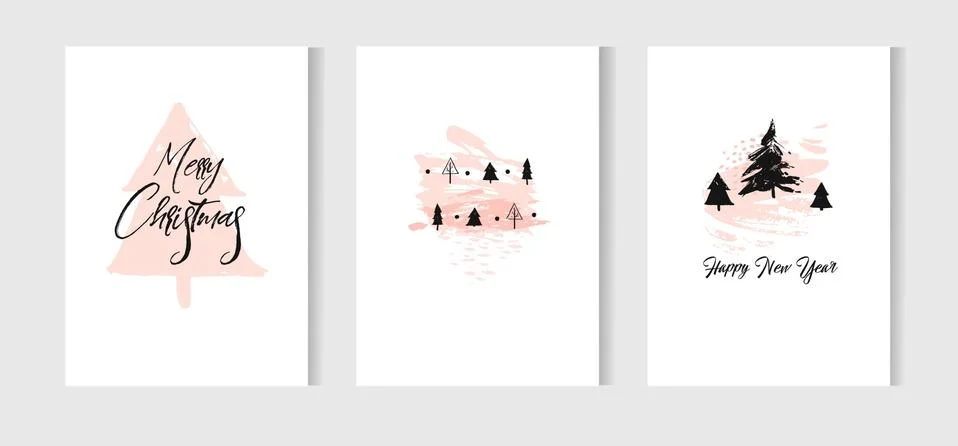 Hand drawn vector abstract Christmas decoration cards set design with dirty Stock-Illustration