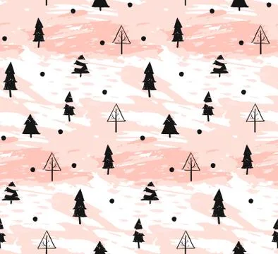 Hand drawn vector abstract Christmas decoration textured seamless pattern design Stock Illustration