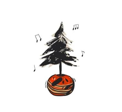 Hand drawn vector abstract Christmas decoration card template design with brush Stock Illustration