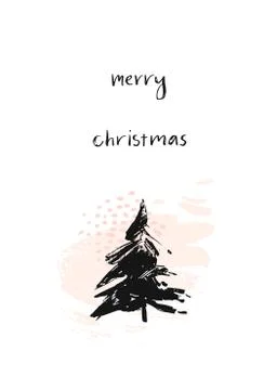 Hand drawn vector abstract Christmas decoration card template design with brush Stock Illustration
