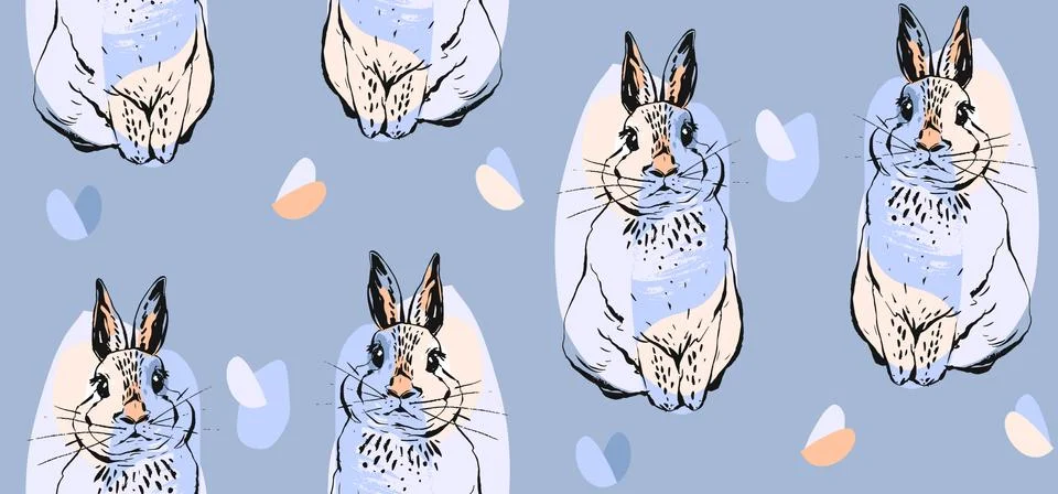 Hand drawn vector abstract collage drawing cute seamless pattern with realistic Illustrazione stock