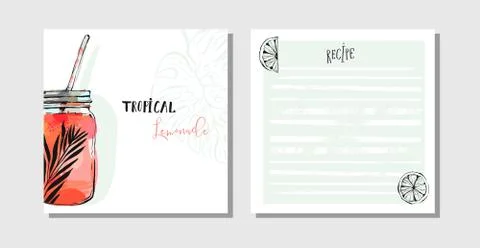 Hand drawn vector abstract cooking cards recipe collection set template with Stock Illustration
