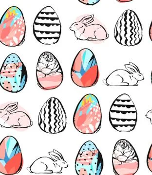 Hand drawn vector abstract creative universal Happy Easter seamless pattern Stock Illustration
