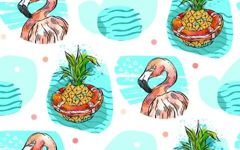 Hand drawn vector abstract creative summer time seamless pattern with pineapple Illustrazione stock
