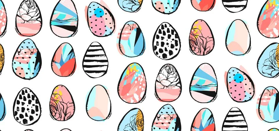 Hand drawn vector abstract creative universal Easter seamless pattern design 스톡 일러스트