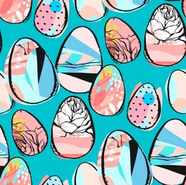 Hand drawn vector abstract creative universal Happy Easter seamless pattern Stock Illustration