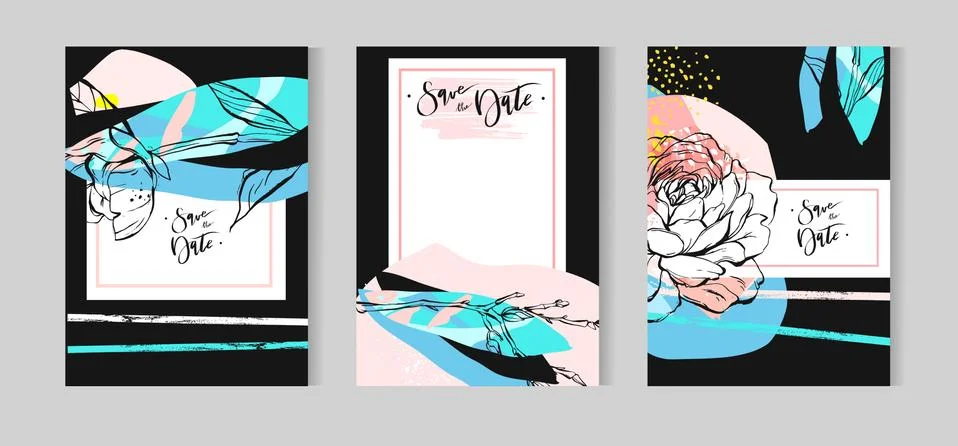 Hand drawn vector abstract creative unusual save the date cards template Illustrazione stock