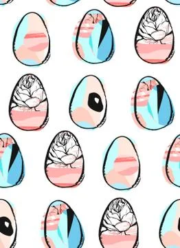 Hand drawn vector abstract creative universal Happy Easter seamless pattern Stock Illustration