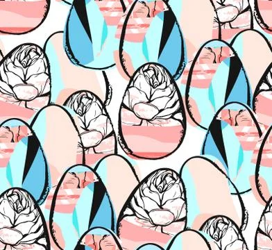 Hand drawn vector abstract creative universal Happy Easter seamless pattern Stock Illustration