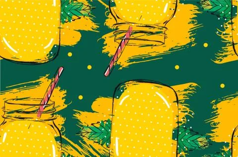Hand drawn vector abstract creative detox water lemonade seamless pattern with Illustrazione stock