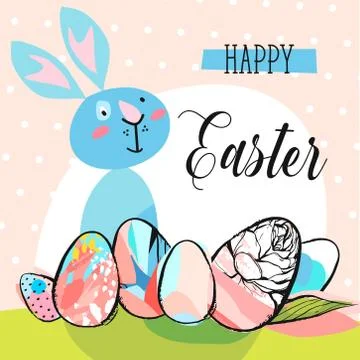 Hand drawn vector abstract creative cute Happy Easter greeting card template 스톡 일러스트
