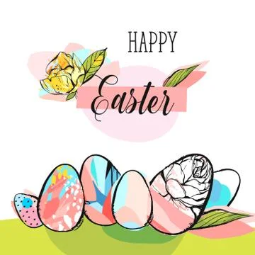 Hand drawn vector abstract creative Happy Easter greeting card design template Stockillustratie