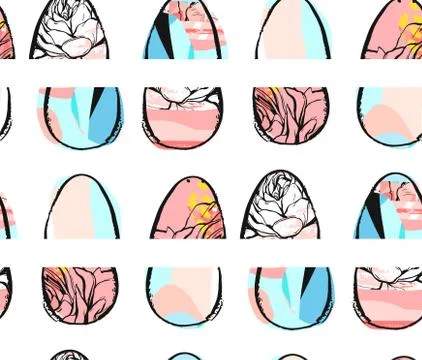 Hand drawn vector abstract creative universal Happy Easter seamless pattern Stock Illustration