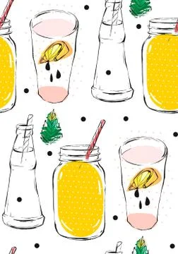 Hand drawn vector abstract creative funny lemonade illustration seamless Stock Illustration