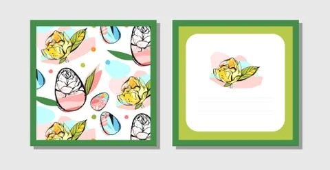 Hand drawn vector abstract creative Easter greeting postcard design template Illustrazione stock