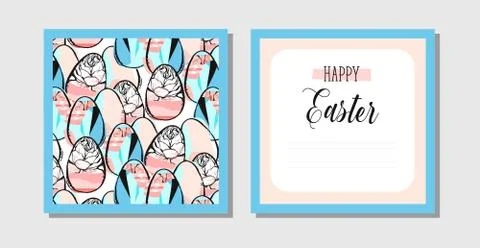 Hand drawn vector abstract creative Easter greeting postcard design template Stockillustratie