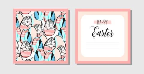 Hand drawn vector abstract creative Easter greeting postcard design template Stockillustratie