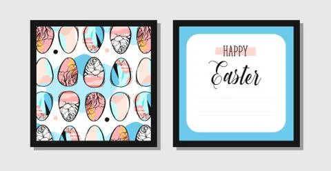 Hand drawn vector abstract creative Easter greeting postcard design template Stockillustratie
