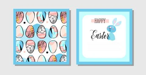 Hand drawn vector abstract creative Easter greeting postcard design template Stockillustratie