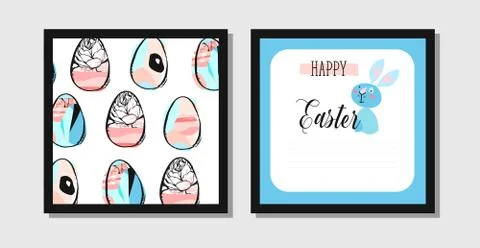 Hand drawn vector abstract creative Easter greeting postcard design template Stockillustratie