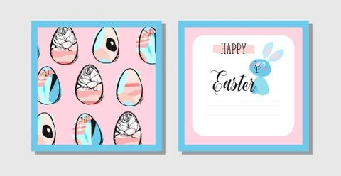 Hand drawn vector abstract creative Easter greeting postcard design template イラスト素材