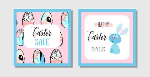 Hand drawn vector abstract creative Easter Sale greeting postcard design Stock Illustration