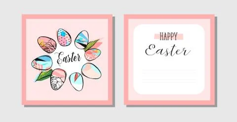 Hand drawn vector abstract creative Happy Easter greeting postcards design イラスト素材