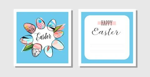 Hand drawn vector abstract creative Happy Easter greeting postcards design イラスト素材