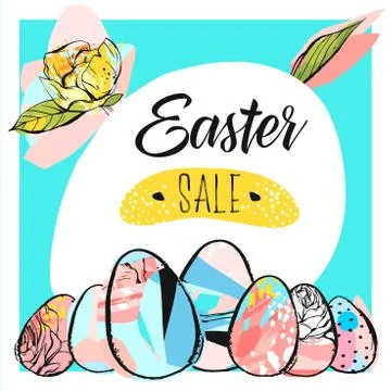 Hand drawn vector abstract creative Easter sale card template with Spring Stockillustratie