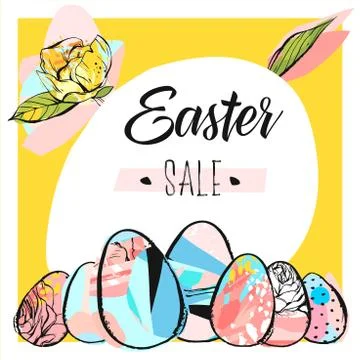 Hand drawn vector abstract creative Easter sale card template with Spring Illustrazione stock