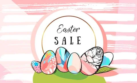 Hand drawn vector abstract creative Easter Sale greeting border design template Illustrazione stock