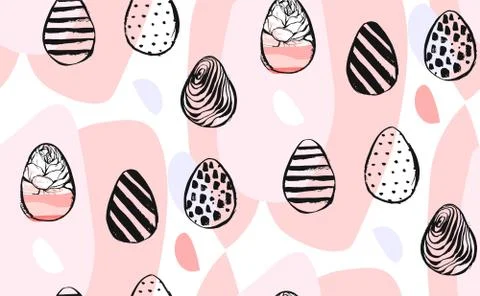 Hand drawn vector abstract creative universal Happy Easter seamless pattern Stock Illustration