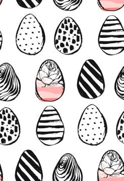 Hand drawn vector abstract creative universal Happy Easter seamless pattern Stock Illustration