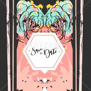 Hand drawn vector abstract creative unusual universal save the date card Stock Illustration