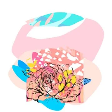 Hand drawn vector abstract creative unusual illustration with graphic peony Stock Illustration