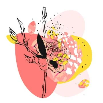 Hand drawn vector abstract creative unusual illustration with graphic peony Stock Illustration