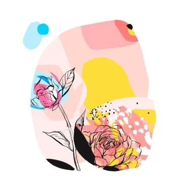 Hand drawn vector abstract creative unusual illustration with graphic peony Stock Illustration