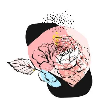 Hand drawn vector abstract creative unusual illustration with graphic peony Stock Illustration
