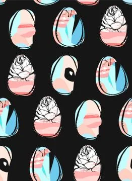 Hand drawn vector abstract creative universal Happy Easter seamless pattern Stock Illustration