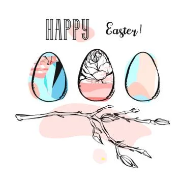 Hand drawn vector abstract creative Happy Easter greeting illustration with Illustrazione stock