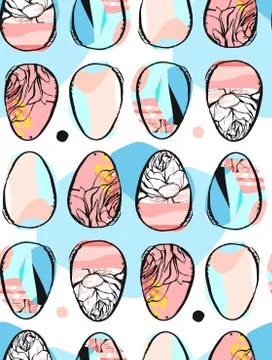 Hand drawn vector abstract creative universal Happy Easter seamless pattern Stock Illustration