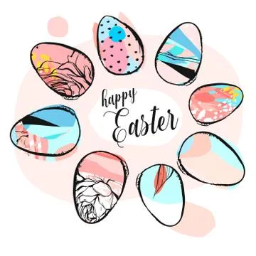 Hand drawn vector abstract creative Happy Easter greeting illustration with Stockillustratie