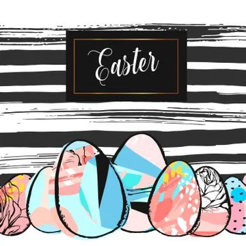 Hand drawn vector abstract creative Happy Easter greeting illustration with Stockillustratie
