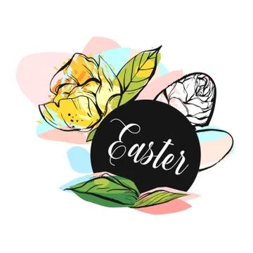 Hand drawn vector abstract creative Happy Easter greeting sign Stock Illustration