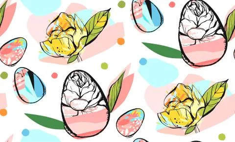 Hand drawn vector abstract creative universal Happy Easter seamless pattern Stock Illustration