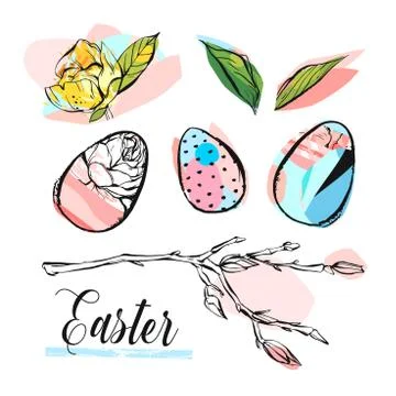 Hand drawn vector abstract creative graphic brush painted Easter design elements Stock Illustration