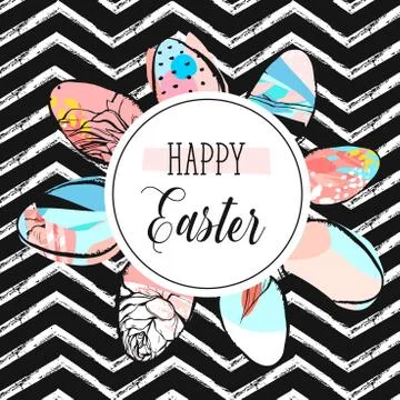 Hand drawn vector abstract creative Happy Easter greeting card design template Stockillustratie