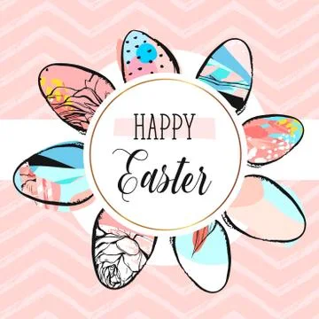 Hand drawn vector abstract creative Happy Easter greeting card design template Stockillustratie