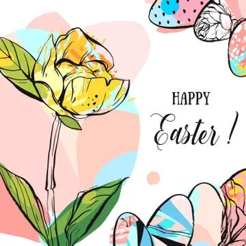 Hand drawn vector abstract creative Happy Easter greeting card design template Stockillustratie